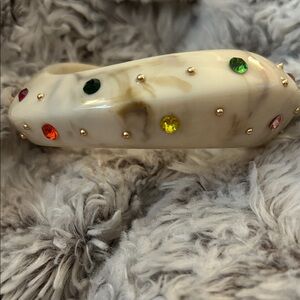 Elegant Cream lucite bangle with Multicolor Gems